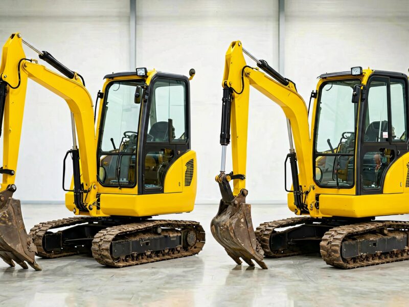 Electric and diesel mini excavators side by side