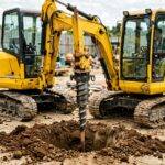 Auger attachment drilling a post hole