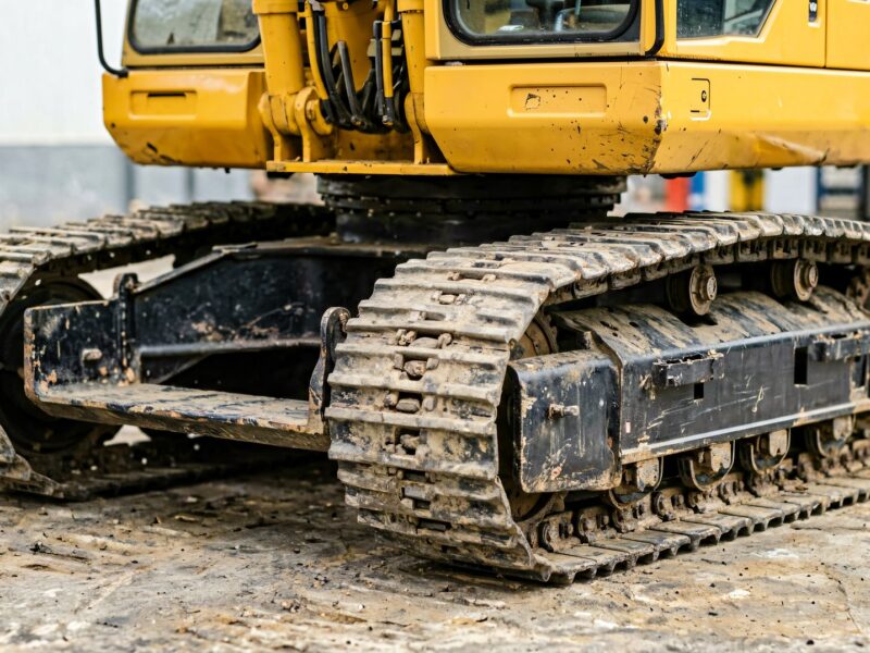 Mini excavator undercarriage tracks close-up